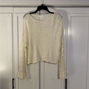 LC Lauren Conrad Cream Crochet Scoop Neck Sweater